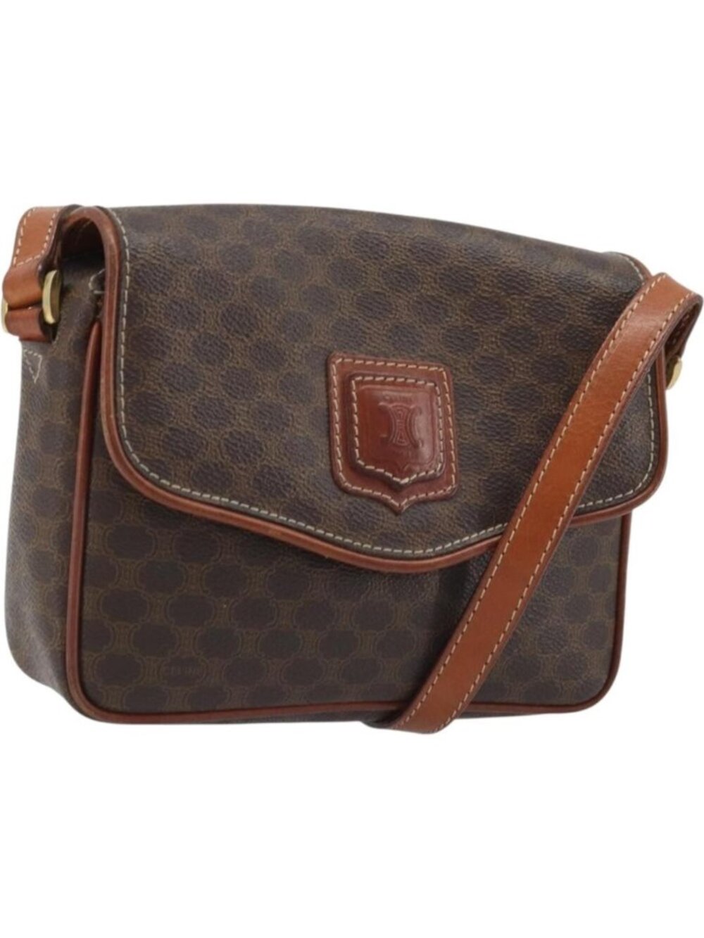 CELINE Macadam Canvas Shoulder Bag PVC Leather Brown Gold
